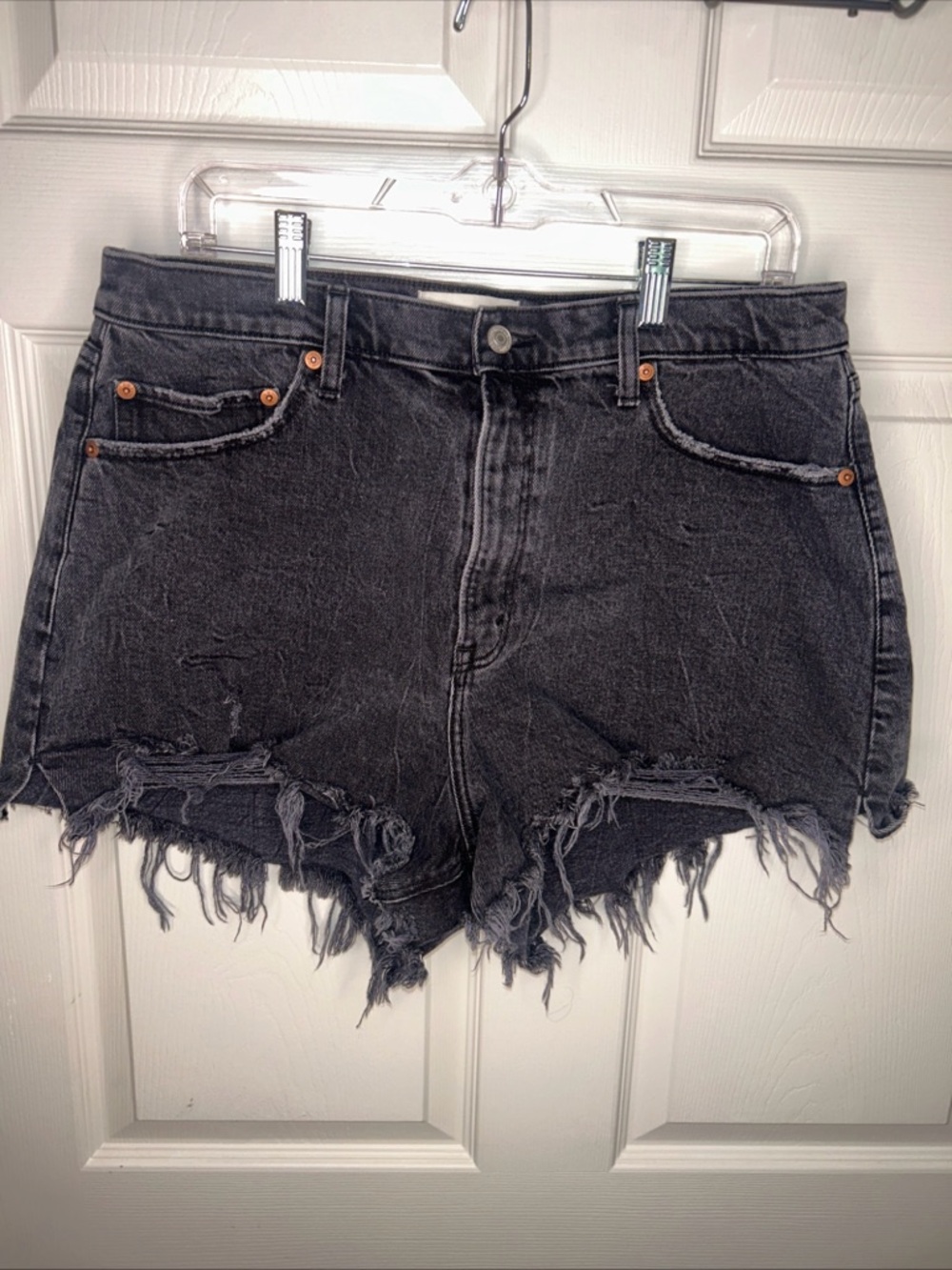 Abercrombie and fitch size 14 curve love High-Rise Distressed Black Denim Shorts